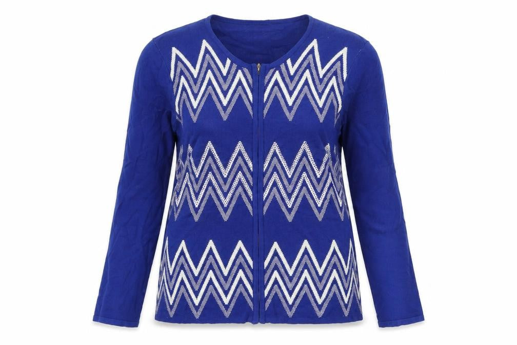 Mund Flowers Womens Blue Scoop Neck Geometric Viscose Full Zip Jumper Size S