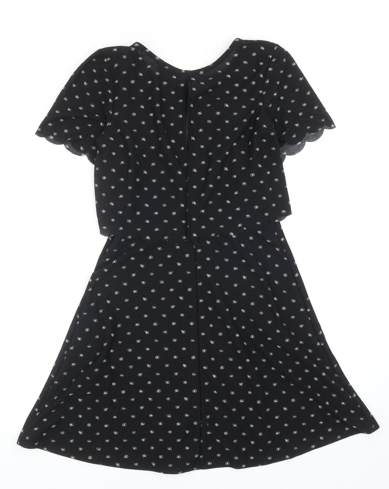 Topshop Womens Black Floral Polyester Fit & Flare Size 6 Round Neck Pullover