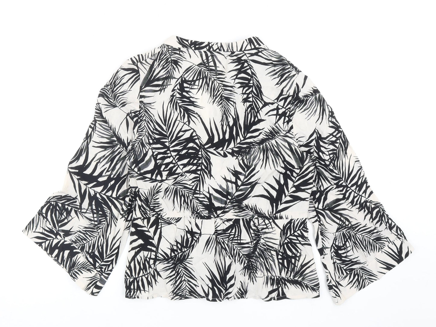 River Island Womens Black Geometric Viscose Wrap Blouse Size 8 V-Neck - Leaf Print
