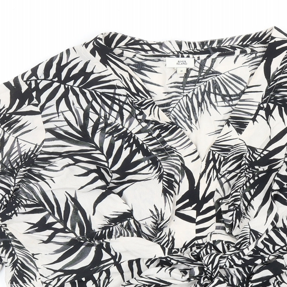 River Island Womens Black Geometric Viscose Wrap Blouse Size 8 V-Neck - Leaf Print