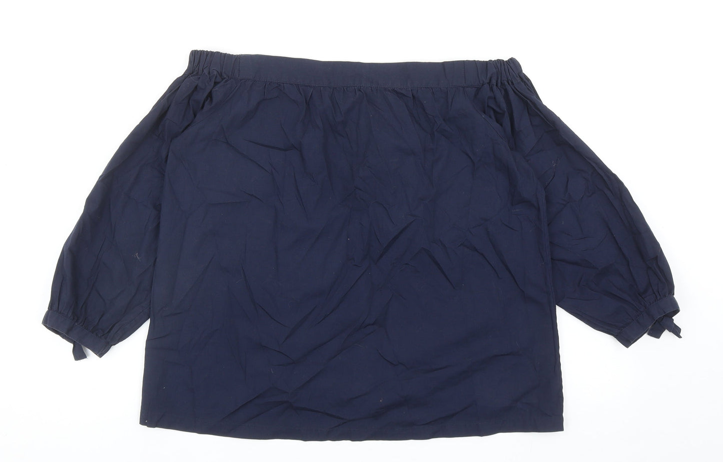 Warehouse Womens Blue Cotton Basic Blouse Size 12 Boat Neck