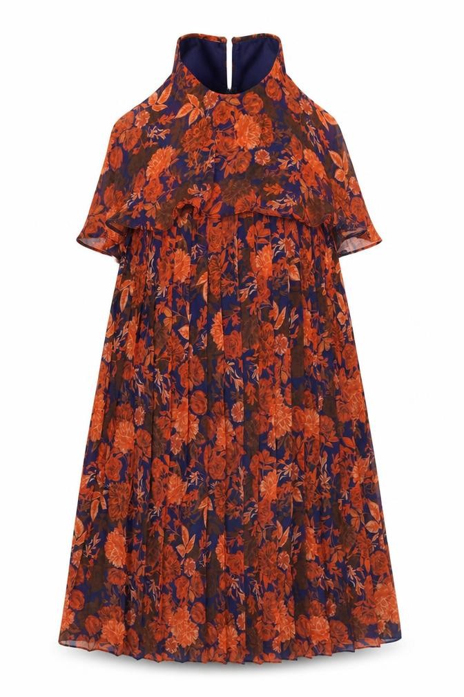 ASOS Womens Orange Floral Polyester A-Line Size 10 Round Neck Zip