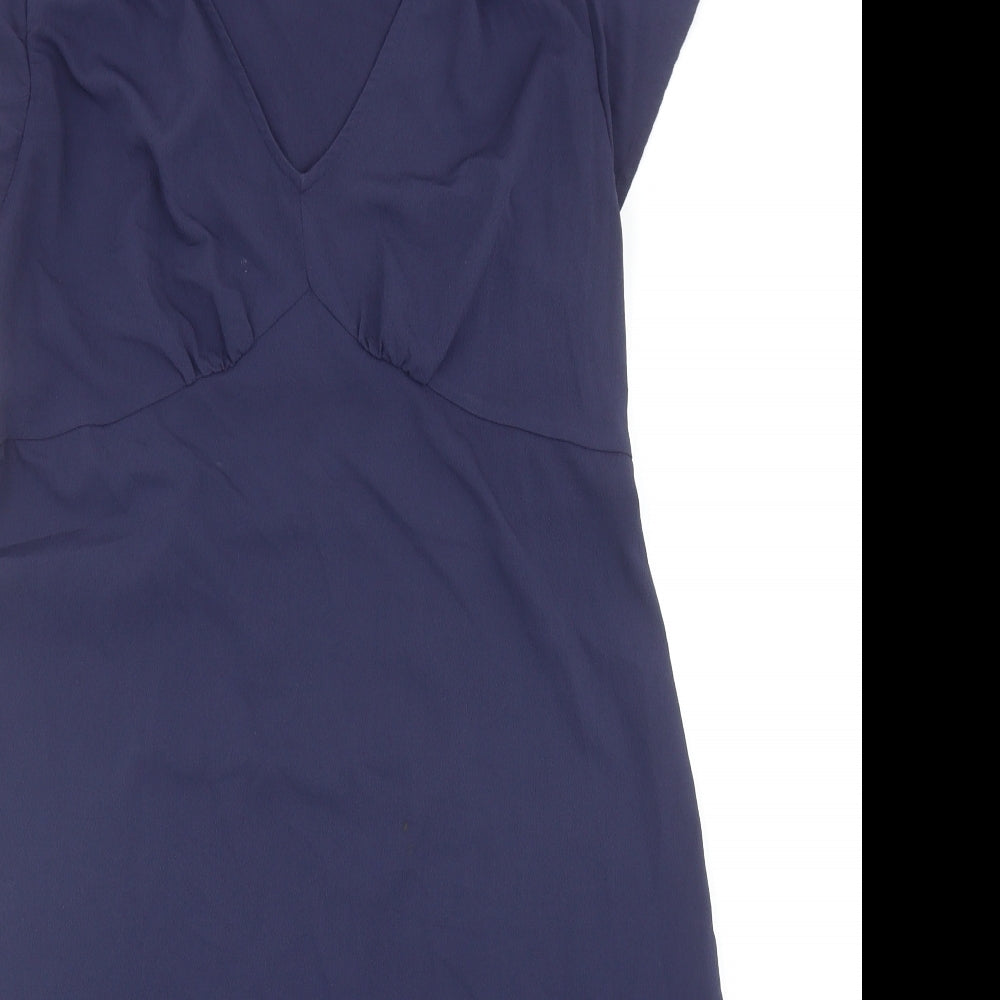 Marks and Spencer Womens Blue Herringbone Polyester A-Line Size 12 V-Neck Pullover