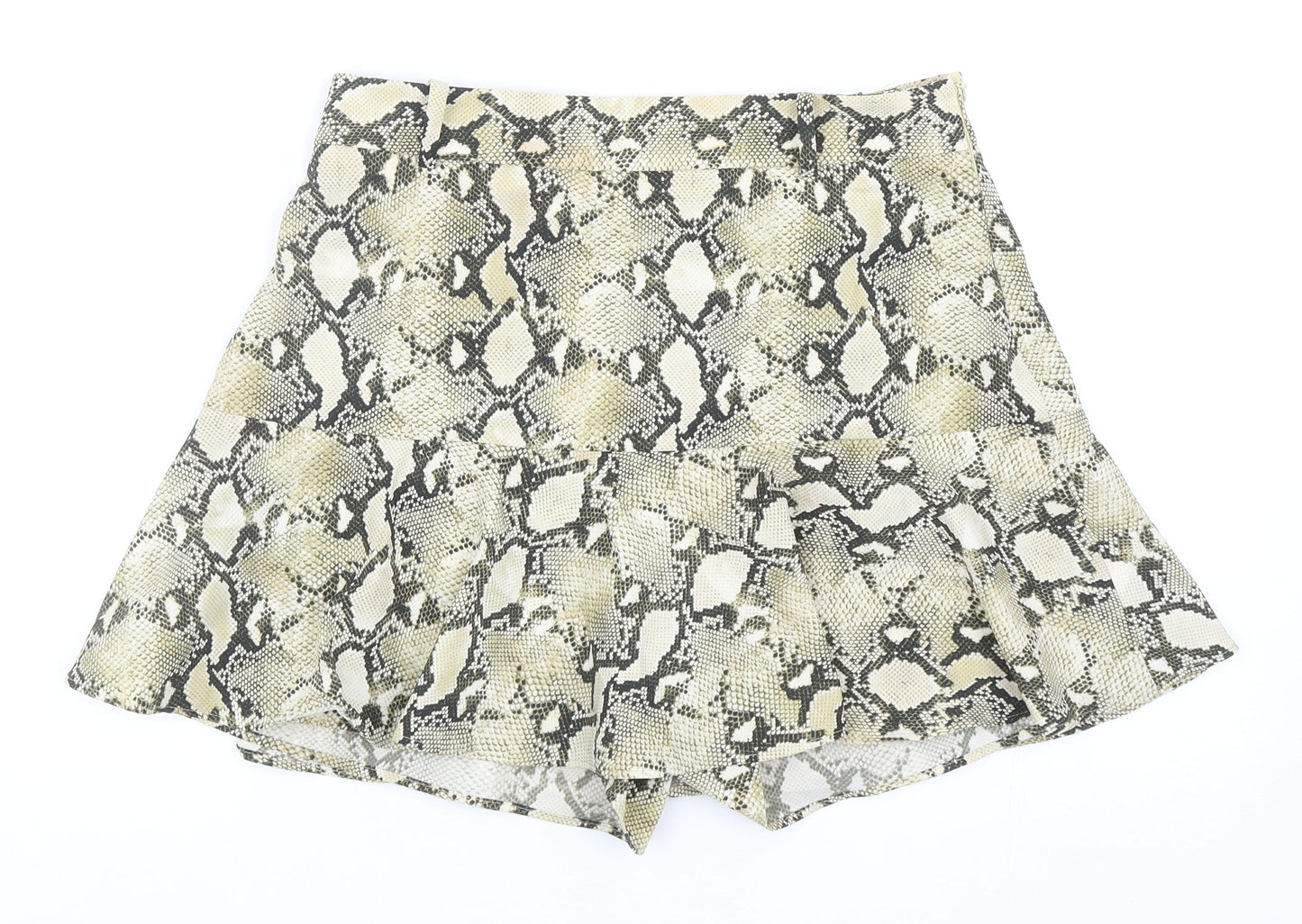 Zara Womens Beige Animal Print Polyester Skort Size M Zip - Snakeskin Pattern
