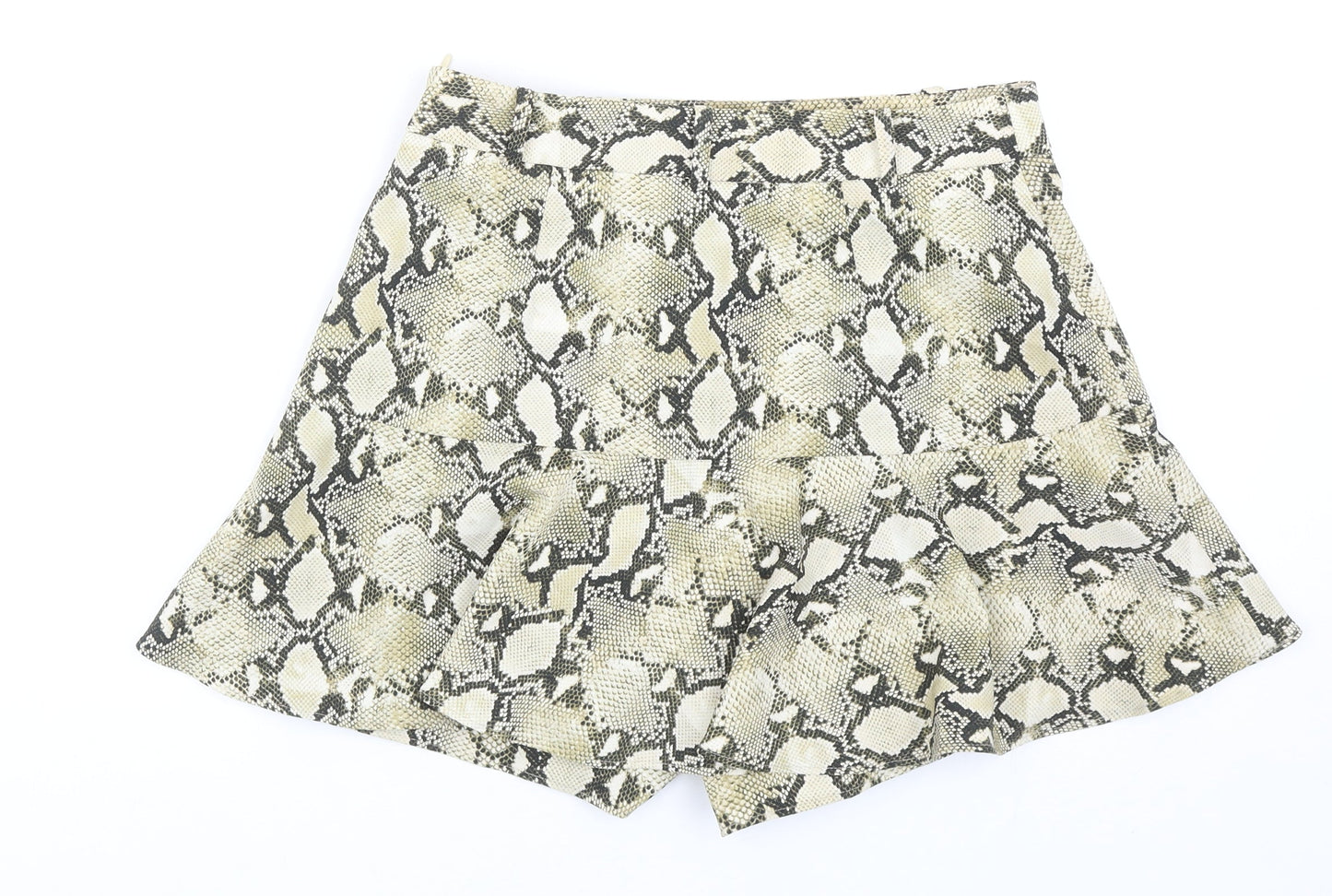Zara Womens Beige Animal Print Polyester Skort Size M Zip - Snakeskin Pattern
