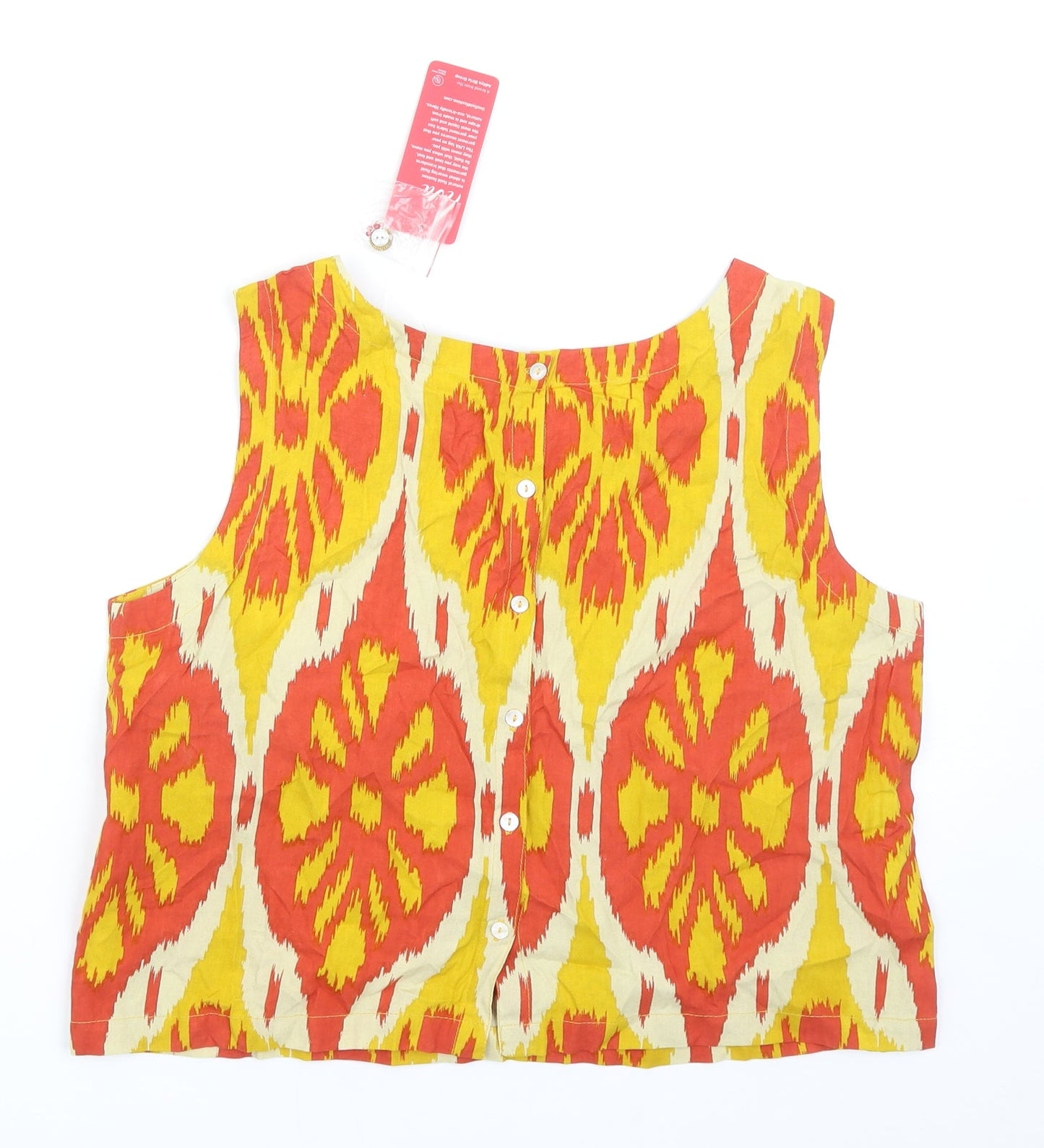 MAX Womens Multicoloured Geometric Viscose Cropped Tank Size L Boat Neck