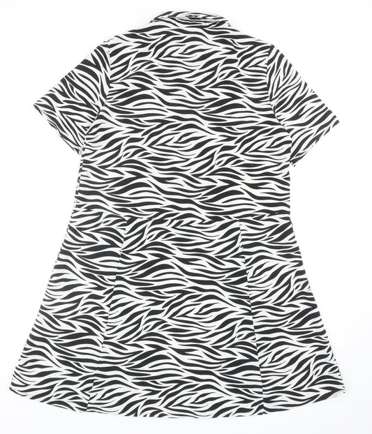 Monki Womens Black Animal Print Polyester Shirt Dress Size S Collared Button - Zebra Pattern