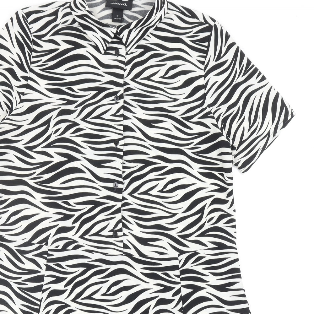 Monki Womens Black Animal Print Polyester Shirt Dress Size S Collared Button - Zebra Pattern