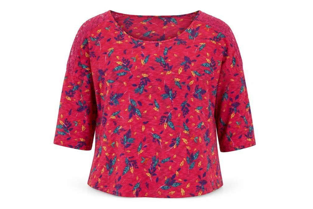 Marks and Spencer Womens Pink Floral Cotton Basic Blouse Size 14 Boat Neck