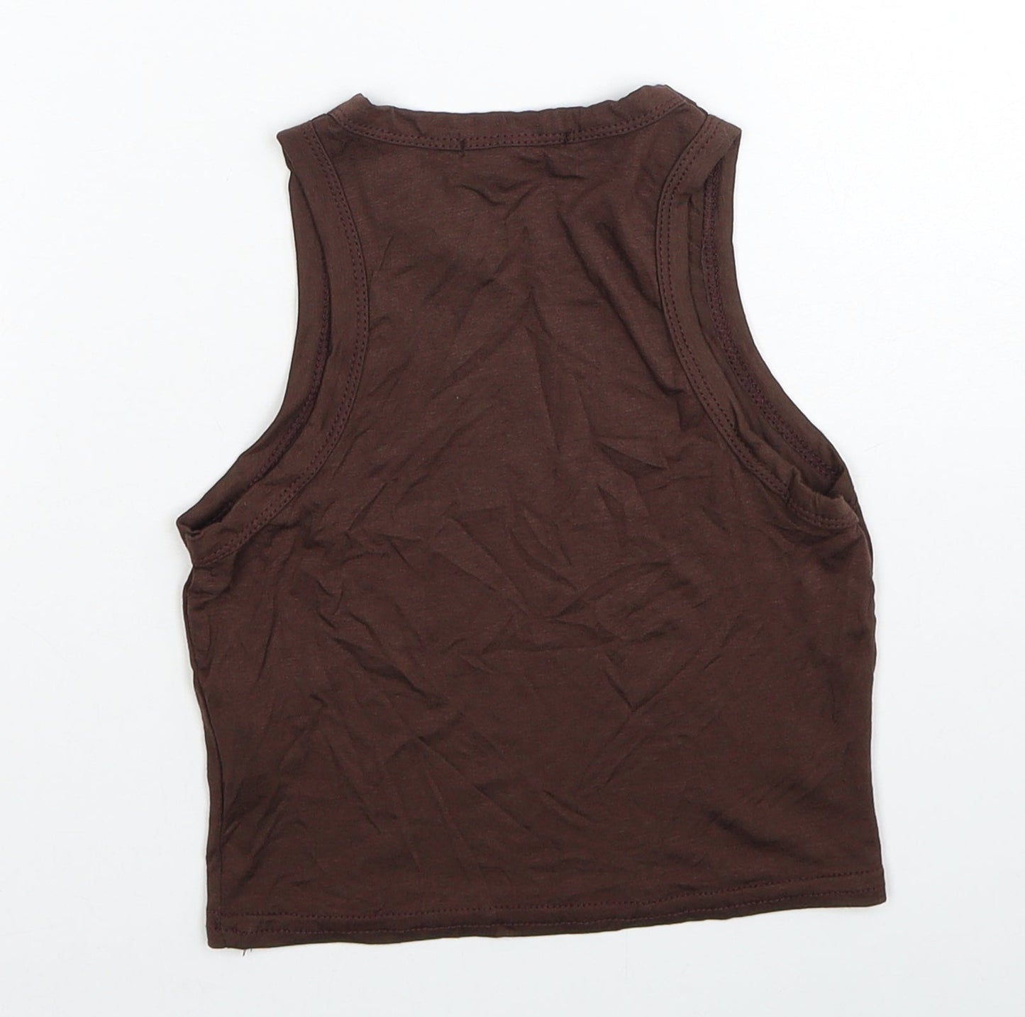 PRETTYLITTLETHING Womens Brown Viscose Basic Tank Size 4 Round Neck