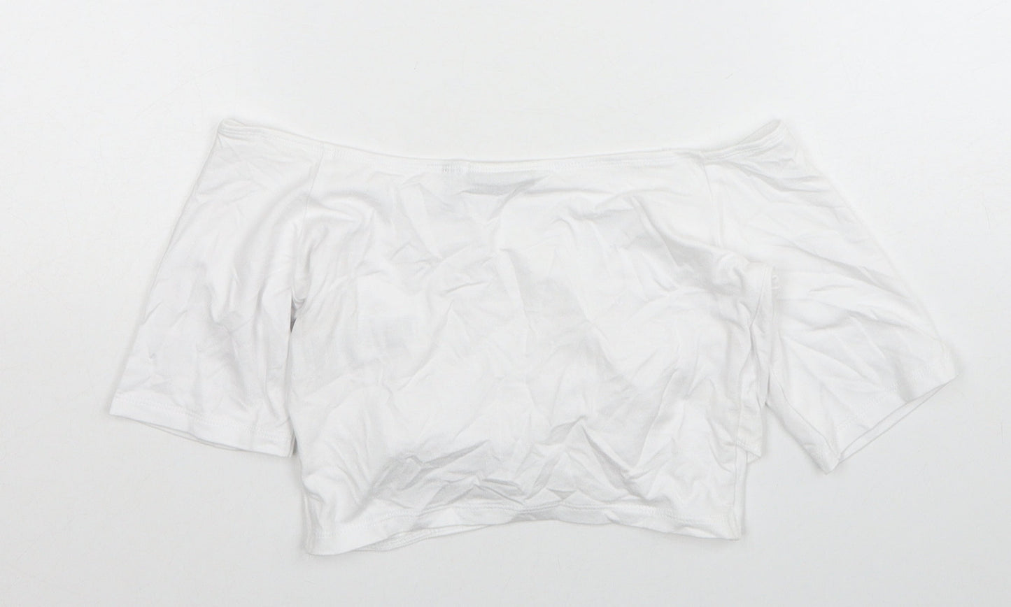ASOS Womens White Viscose Cropped T-Shirt Size 4 Boat Neck