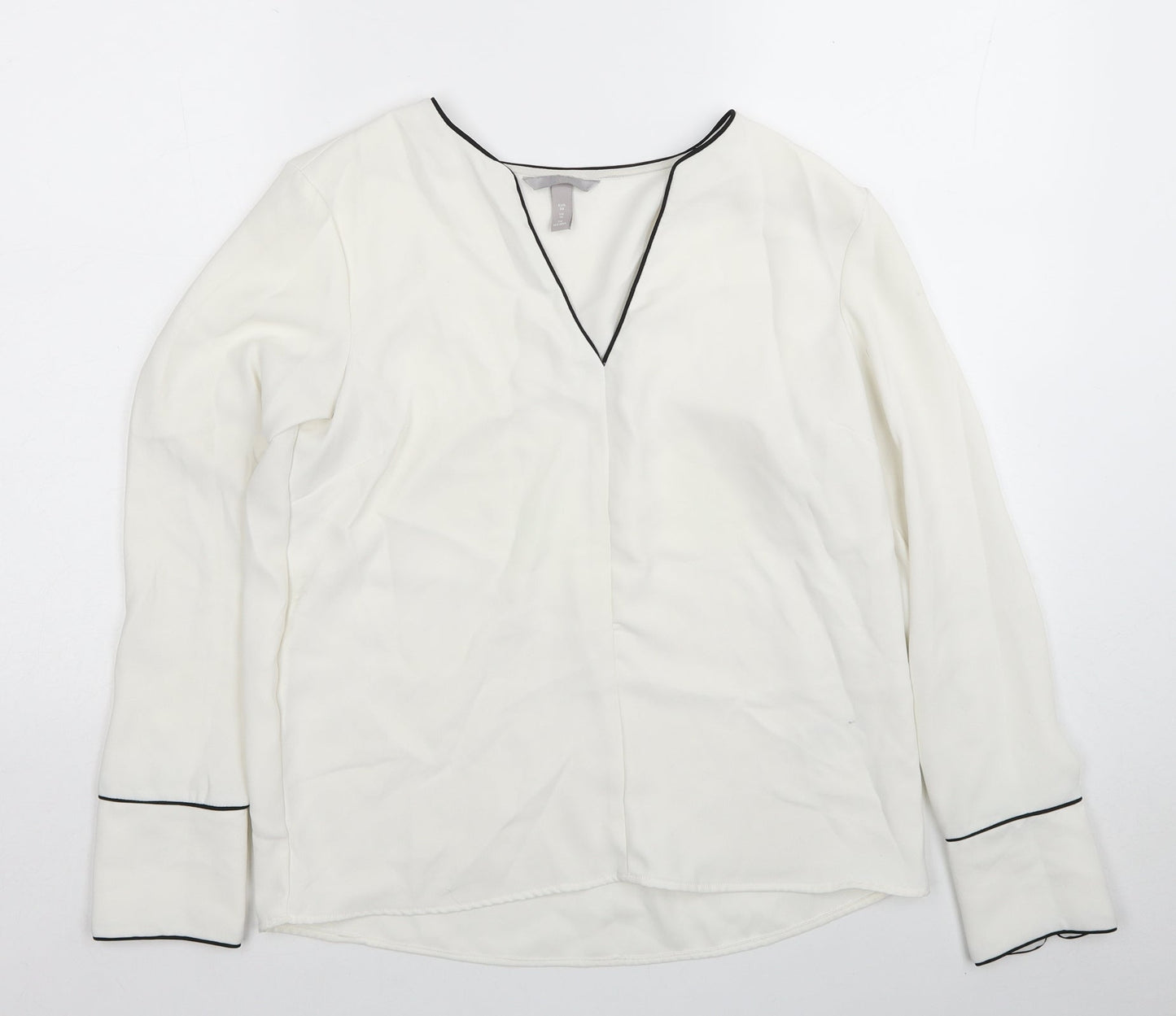 H&M Womens White Polyester Basic Blouse Size 10 V-Neck