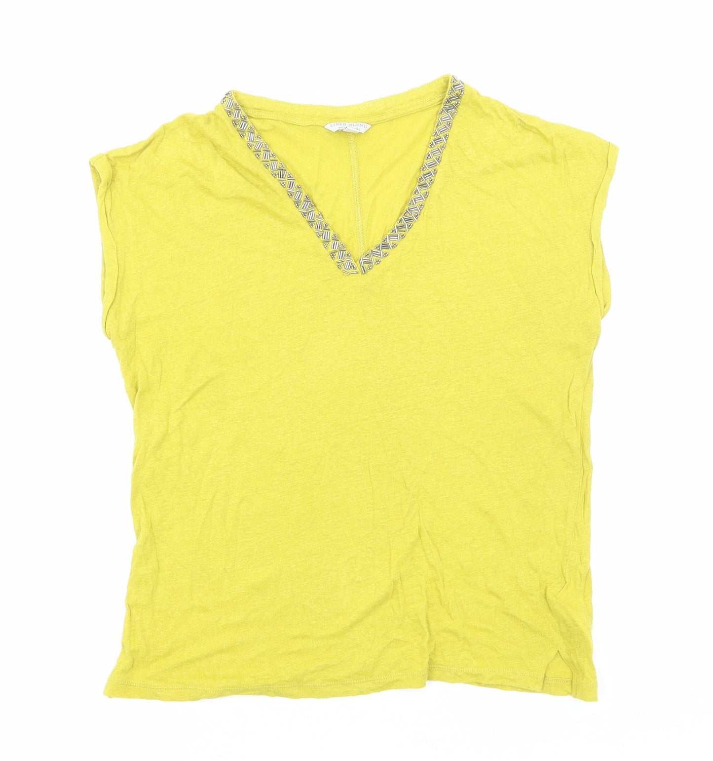 Monsoon Womens Yellow Viscose Basic T-Shirt Size S V-Neck