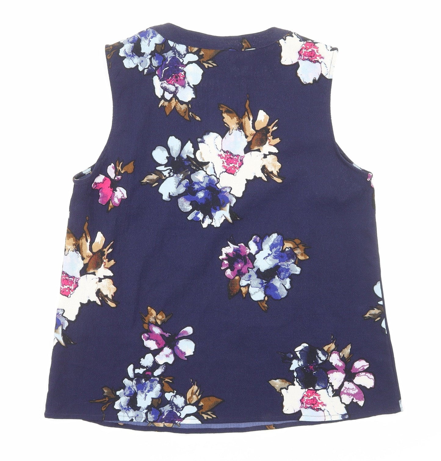 VERO MODA Womens Blue Floral Viscose Basic Tank Size L V-Neck