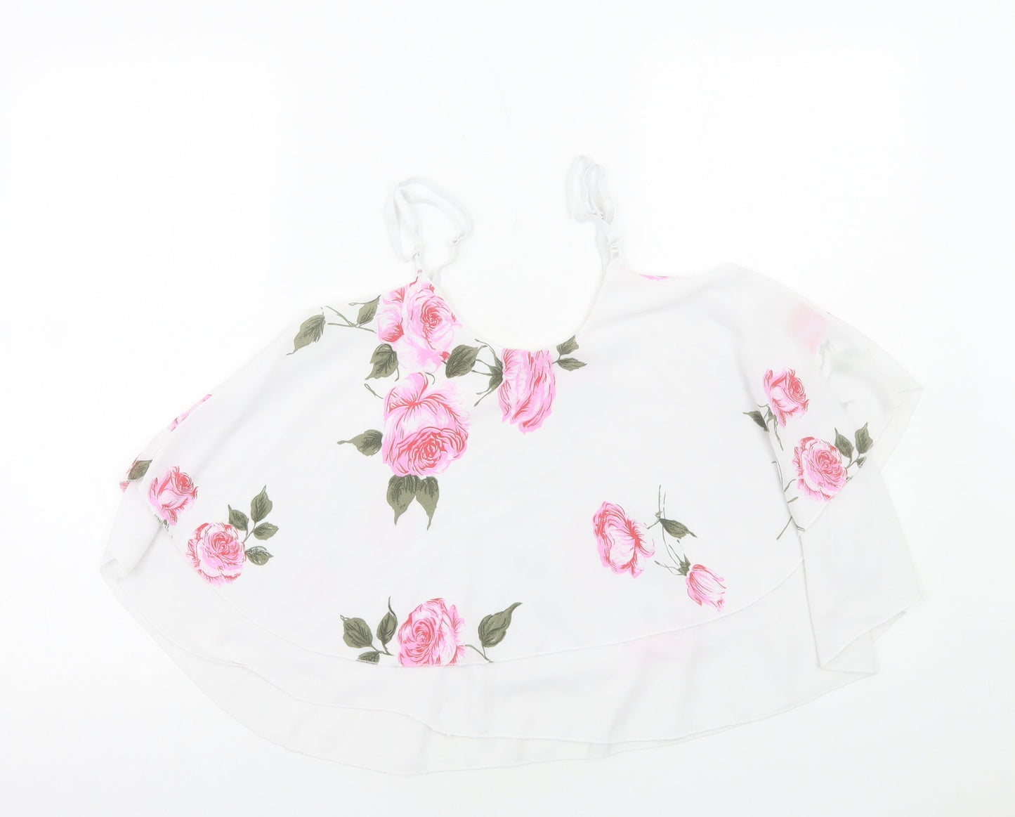 CMD Womens White Floral Polyester Basic Tank Size M Round Neck