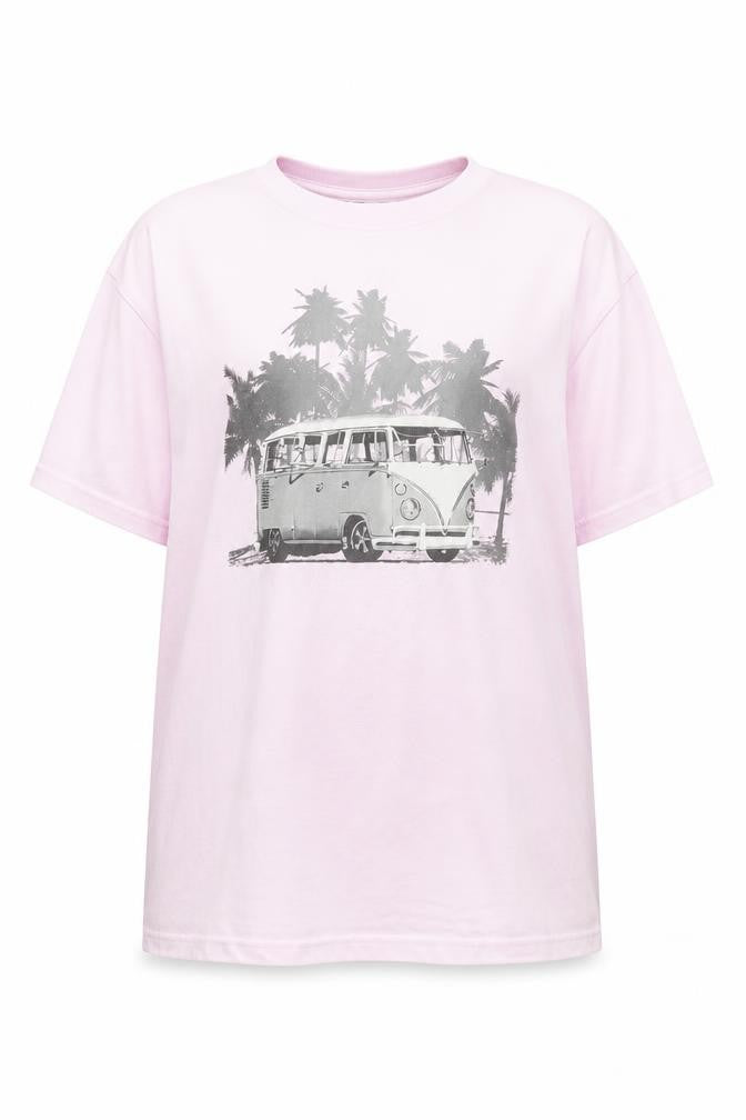 Old Classics Rule Womens Pink Cotton Basic T-Shirt Size XL Round Neck - Volksawagen Camper Van