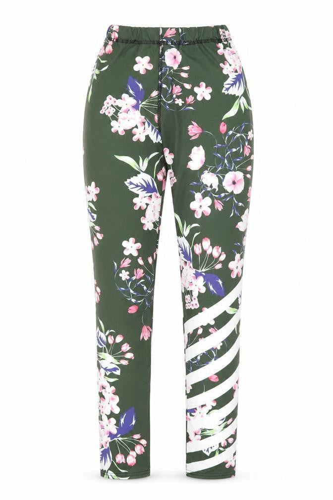 Tianxuan Womens Green Floral Polyamide Jogger Trousers Size S Regular Pullover