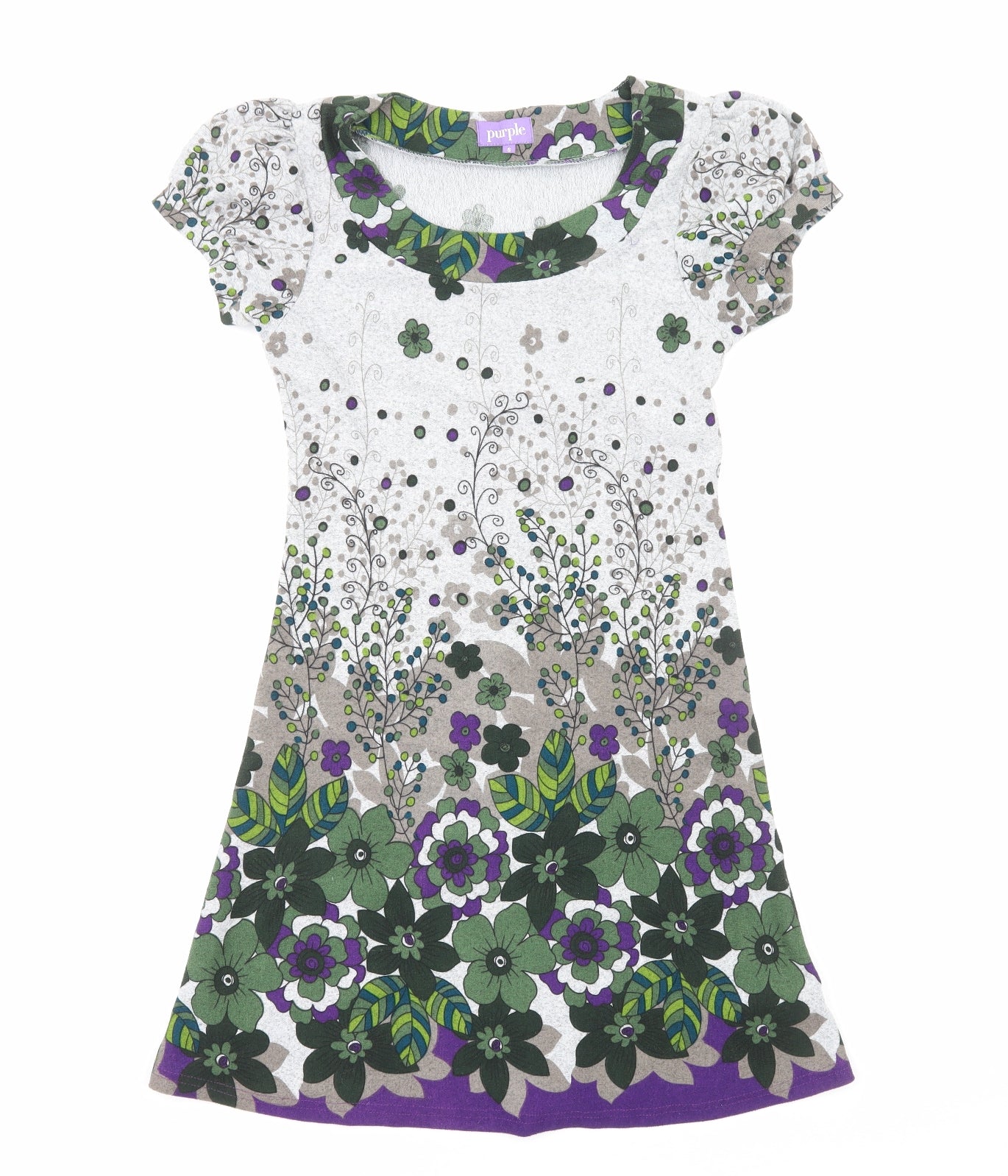 Purple Womens Grey Floral Polyester Trapeze & Swing Size S Round Neck Pullover