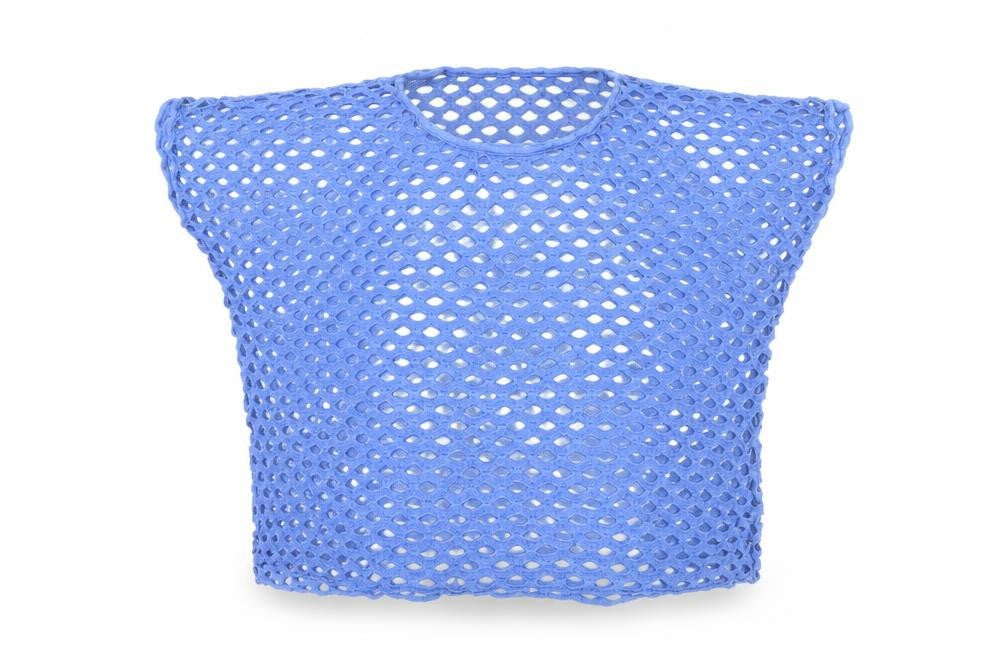 Preworn Womens Blue Viscose Cropped T-Shirt Size M Round Neck