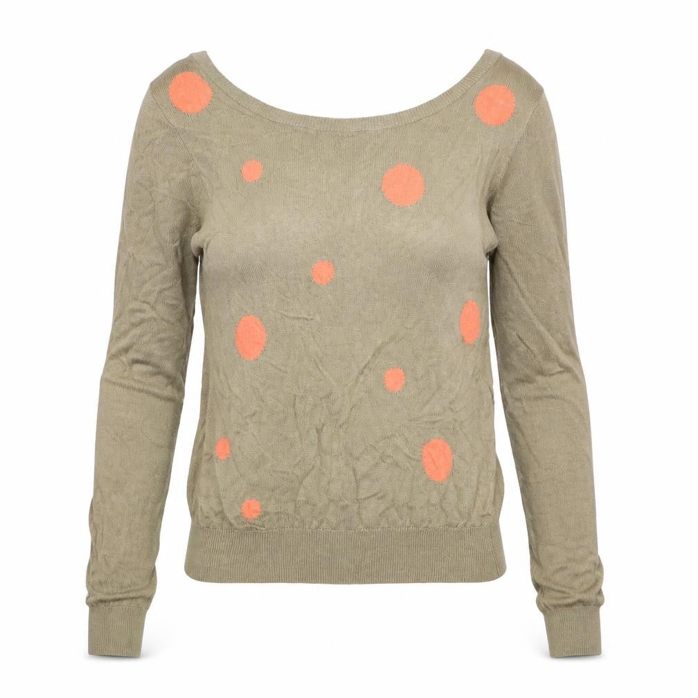 Preworn Womens Beige Scoop Neck Polka Dot Viscose Pullover Jumper Size XS