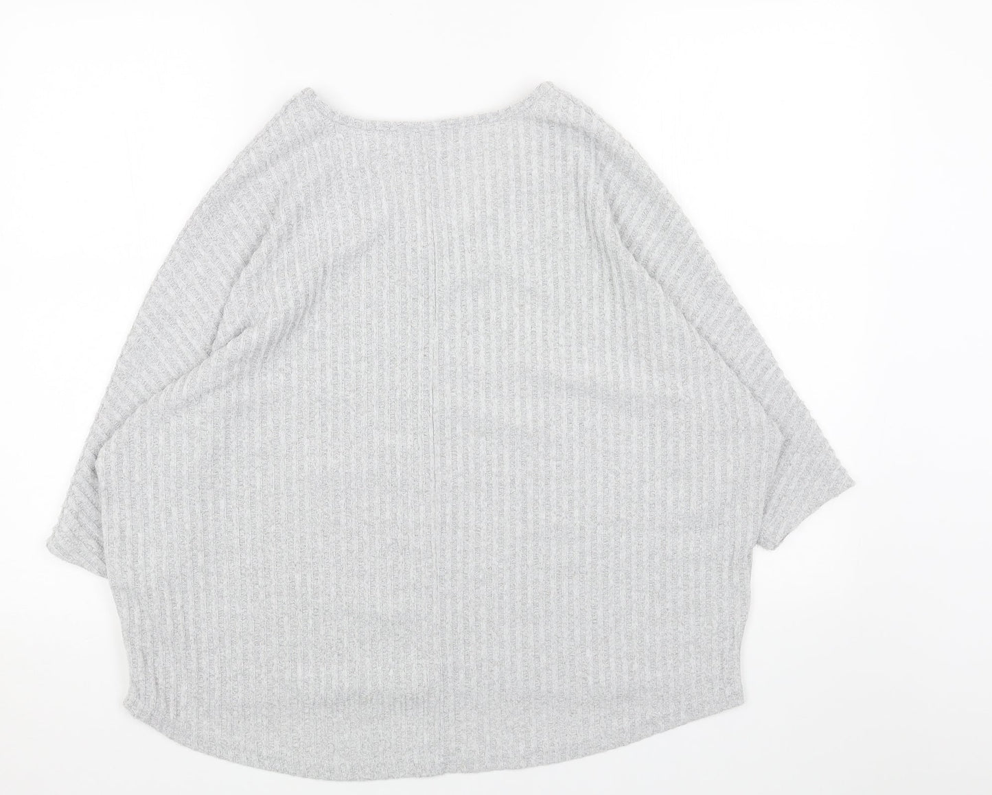 New Look Womens Grey V-Neck Polyester Pullover Jumper Size S