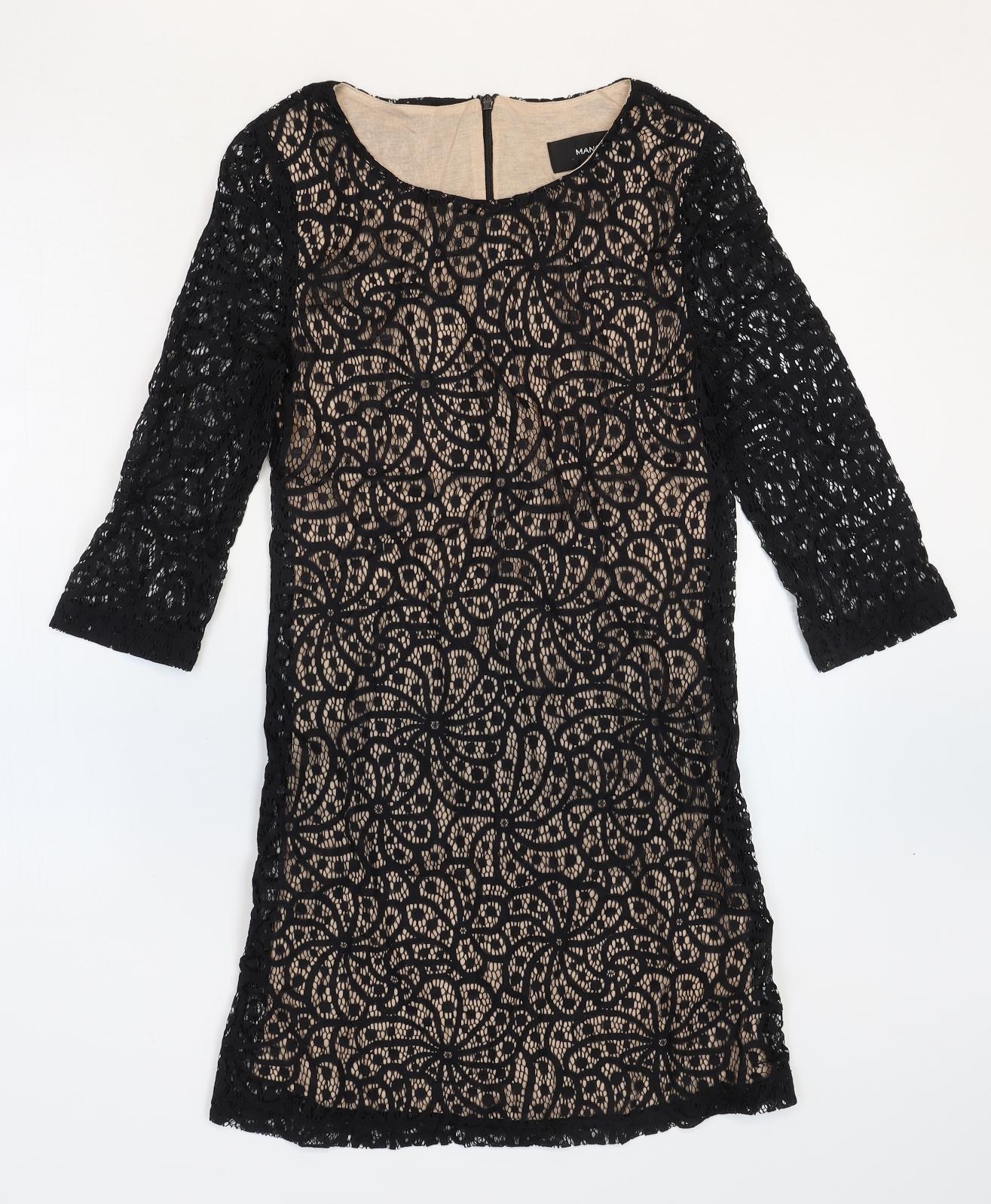 Mango Womens Black Cotton Shift Size 6 Boat Neck Zip