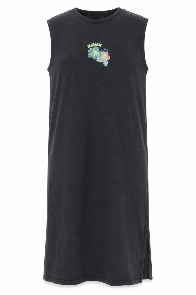 Marks and Spencer Girls Grey 100% Cotton T-Shirt Dress Size 9-10 Years Round Neck Pullover