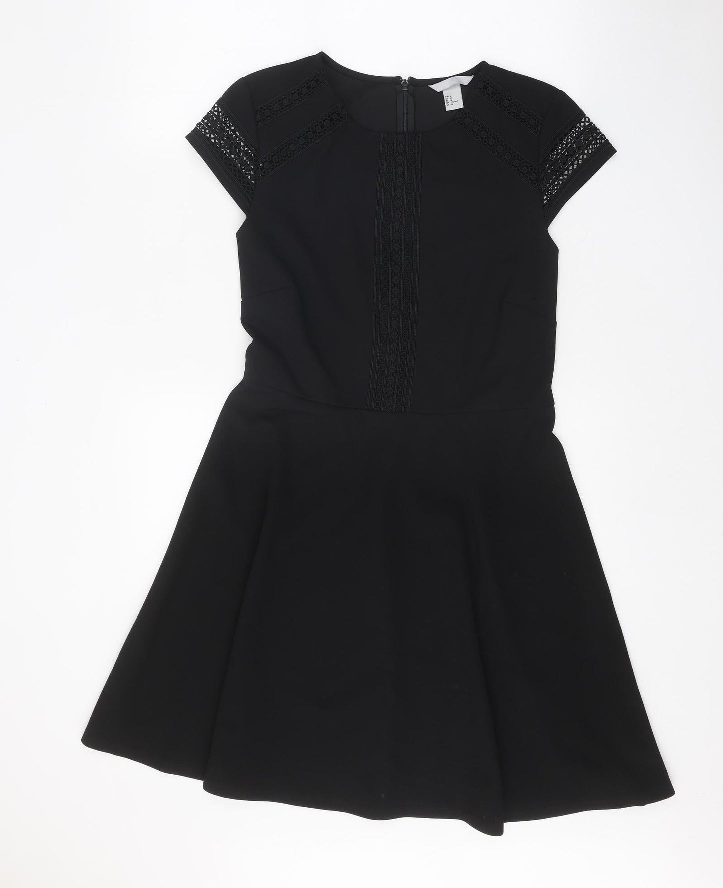 H&M Womens Black Polyester Fit & Flare Size M Round Neck Zip