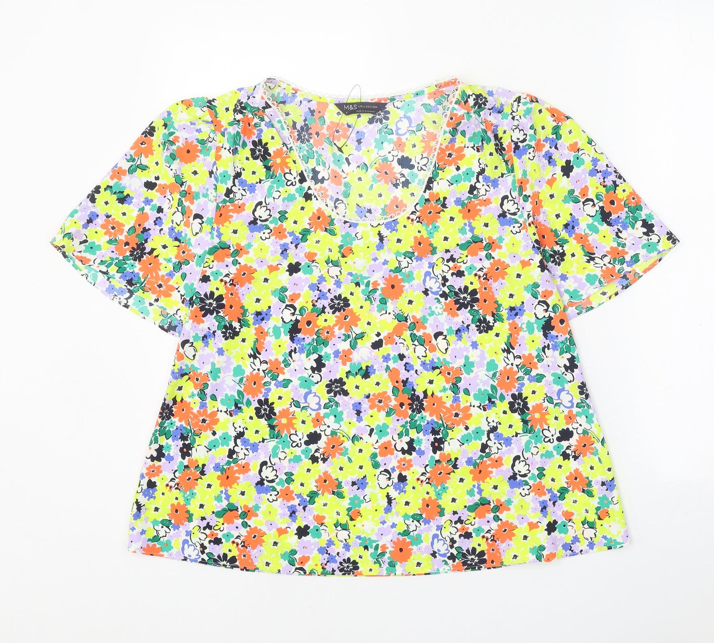 Marks and Spencer Womens Multicoloured Floral Polyester Basic Blouse Size 8 Round Neck