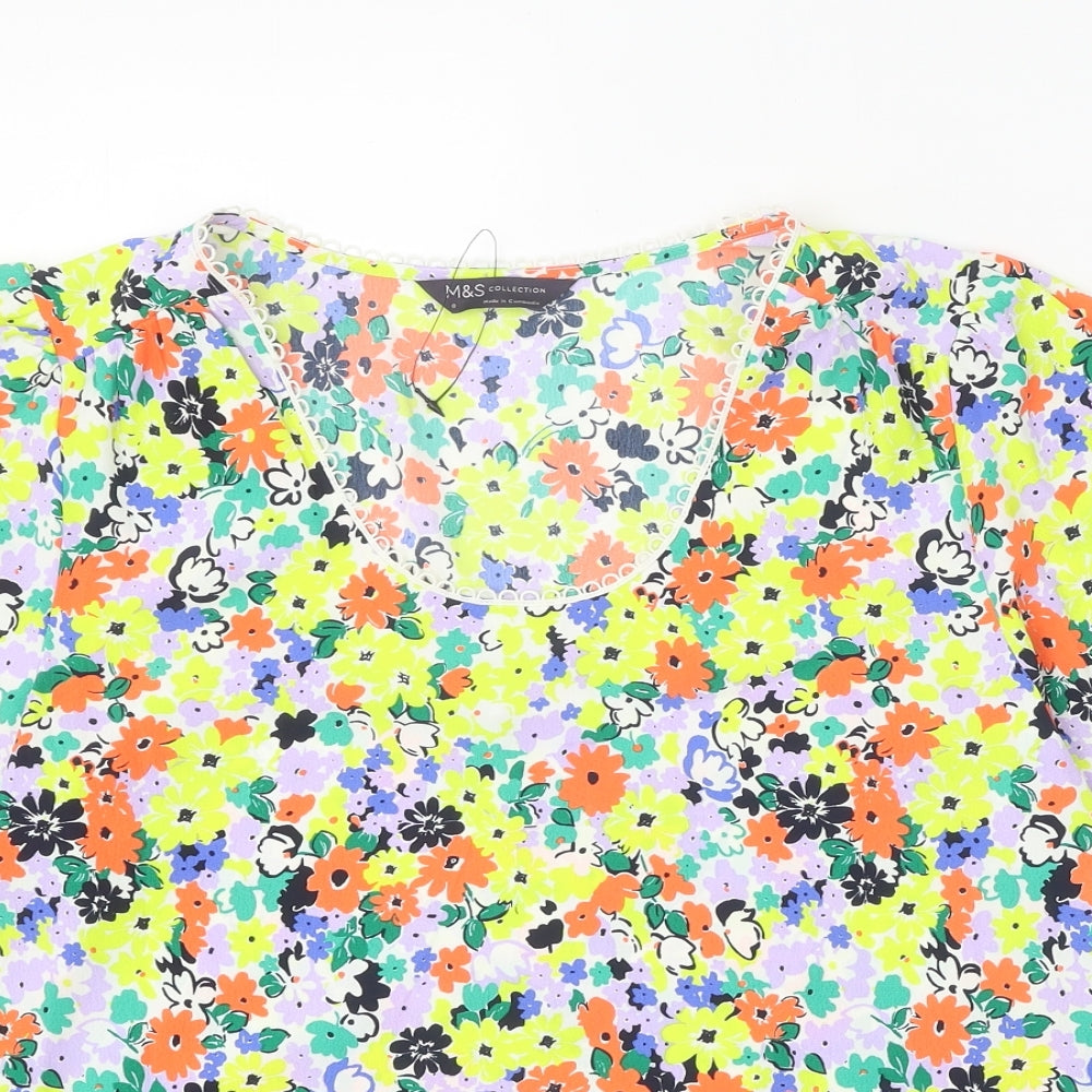 Marks and Spencer Womens Multicoloured Floral Polyester Basic Blouse Size 8 Round Neck