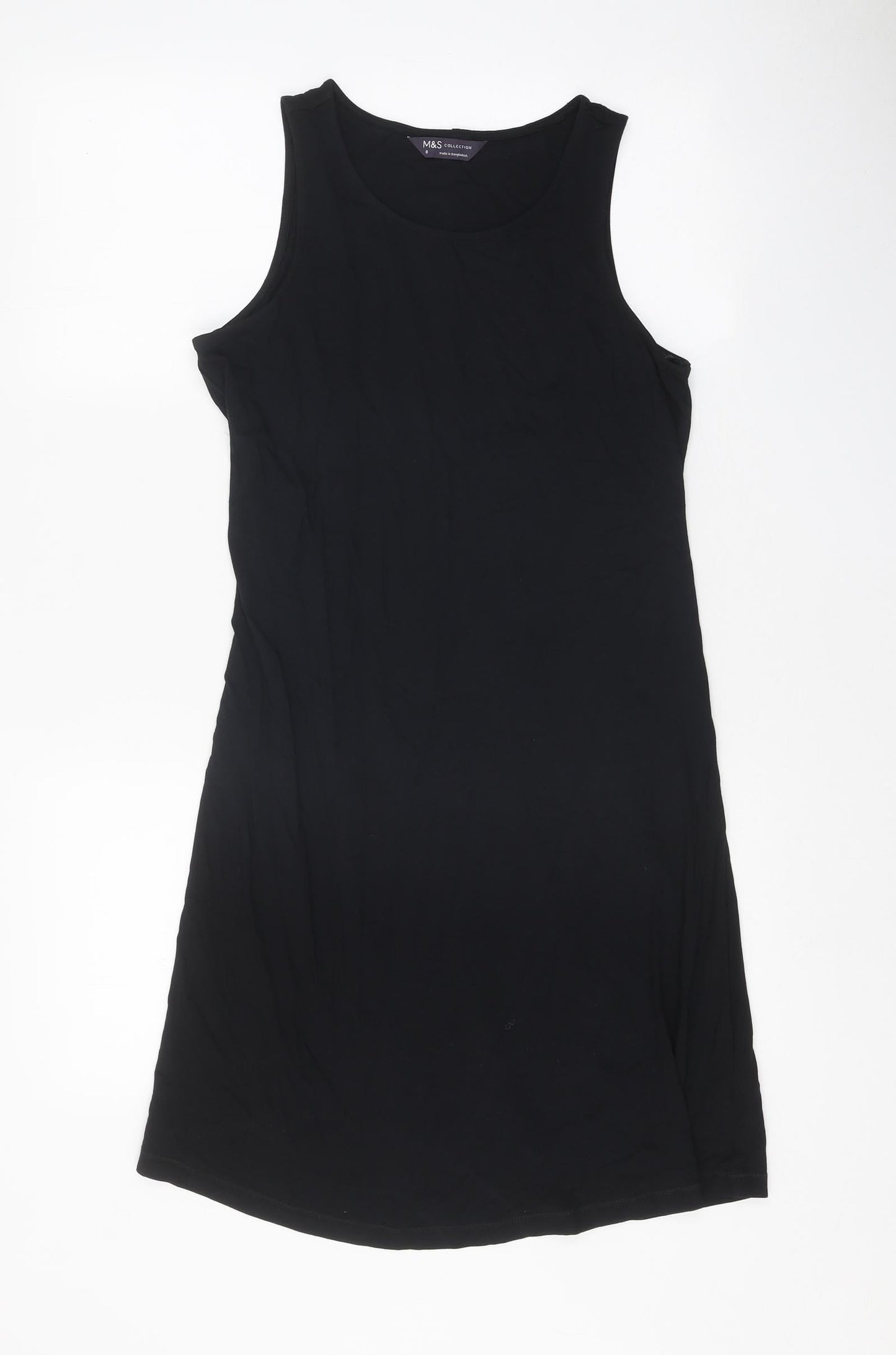 Marks and Spencer Womens Black Viscose Tank Dress Size 8 Boat Neck Pullover