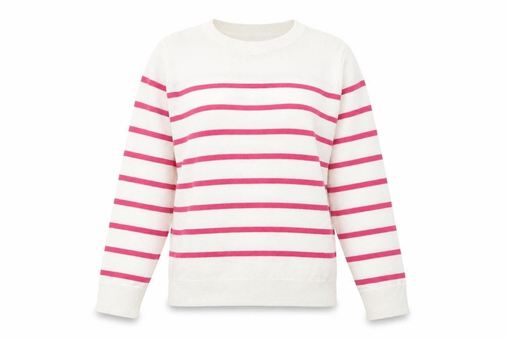 Marks and Spencer Womens White Scoop Neck Striped Acrylic Pullover Jumper Size 10