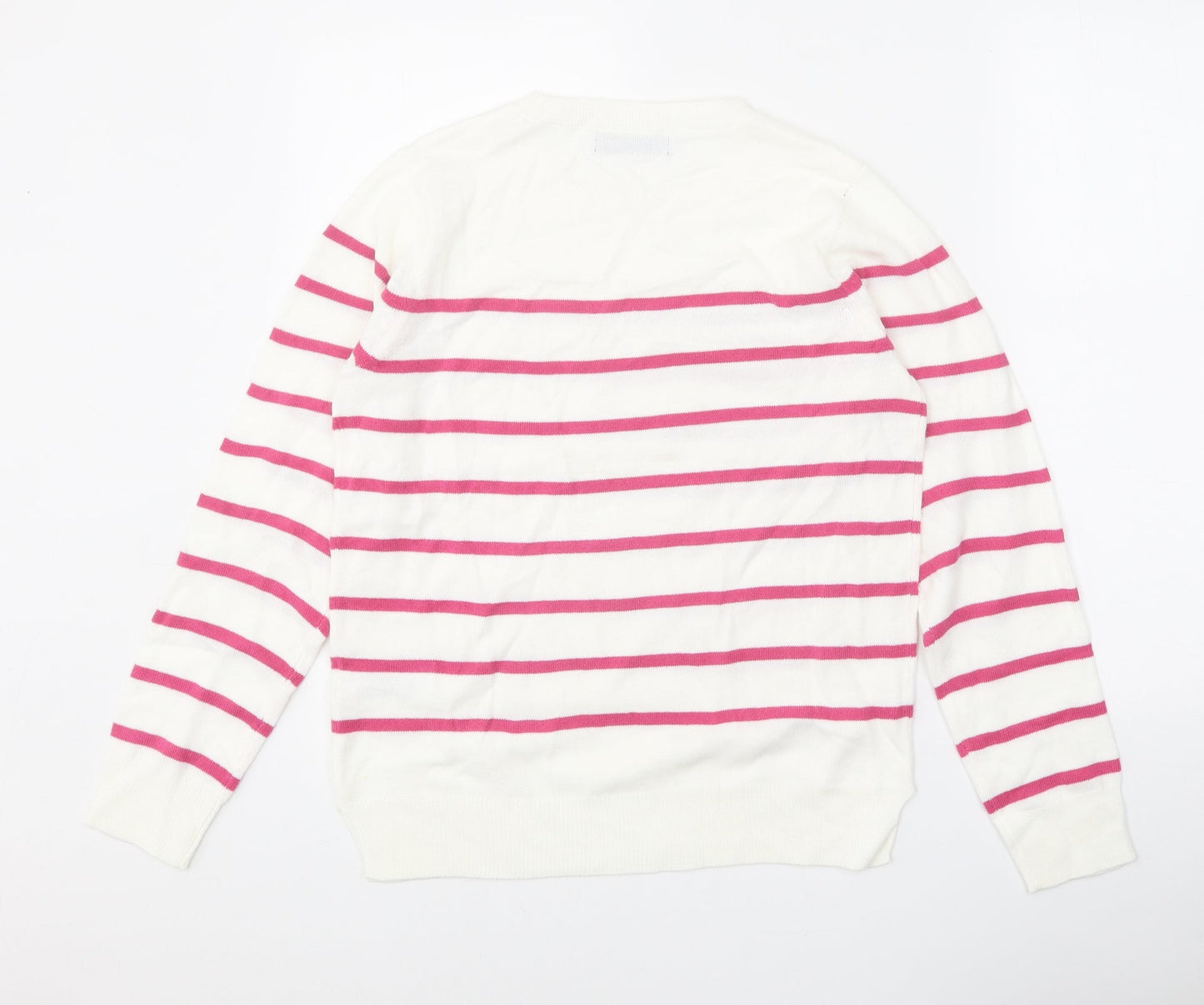 Marks and Spencer Womens White Scoop Neck Striped Acrylic Pullover Jumper Size 10