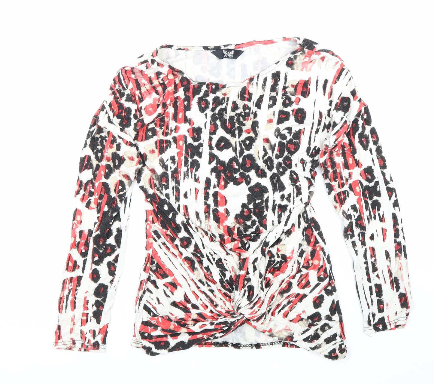 K&D London Womens Beige Animal Print Viscose Basic T-Shirt Size 8 Boat Neck - Leopard Print