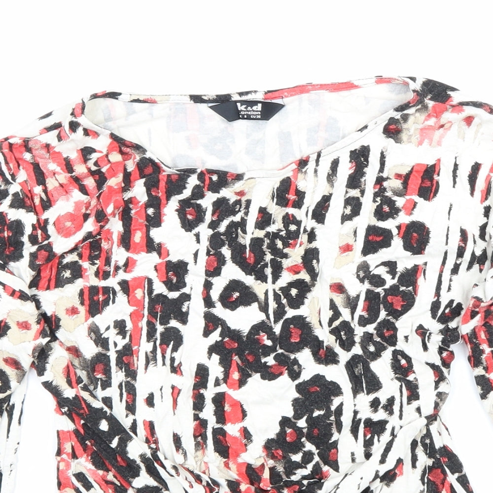 K&D London Womens Beige Animal Print Viscose Basic T-Shirt Size 8 Boat Neck - Leopard Print