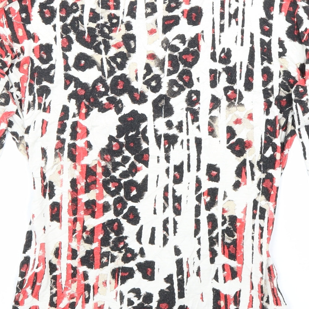 K&D London Womens Beige Animal Print Viscose Basic T-Shirt Size 8 Boat Neck - Leopard Print