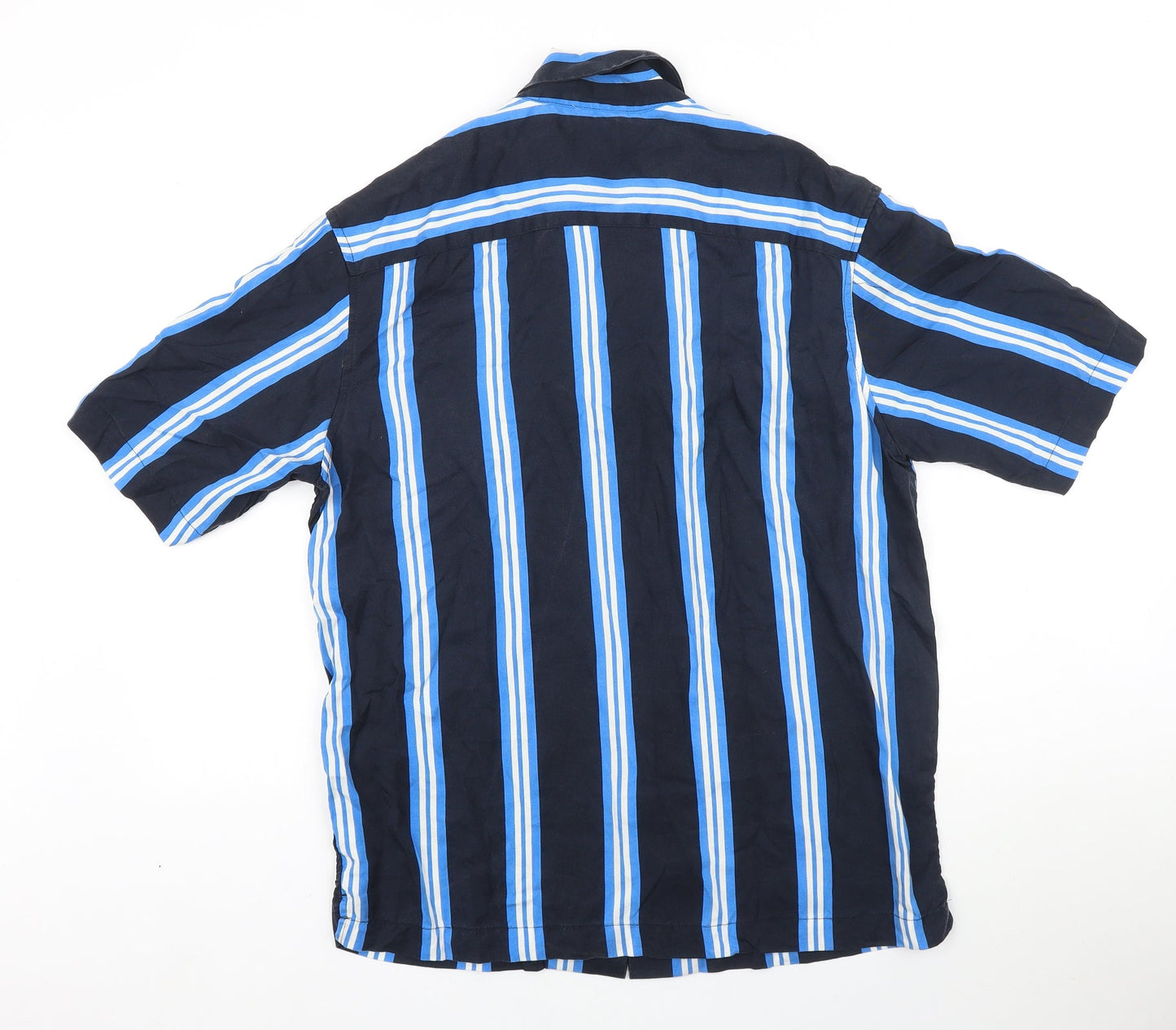 H&M Mens Blue Striped Lyocell Button-Up Size S Collared Button