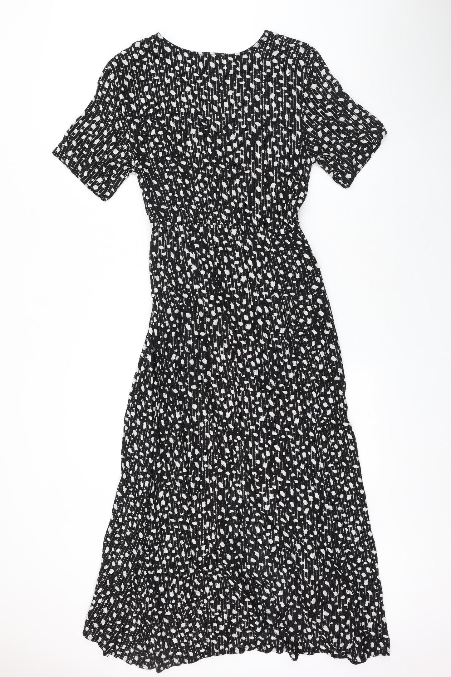 Goa Womens Black Geometric Polyester Fit & Flare Size S V-Neck Pullover