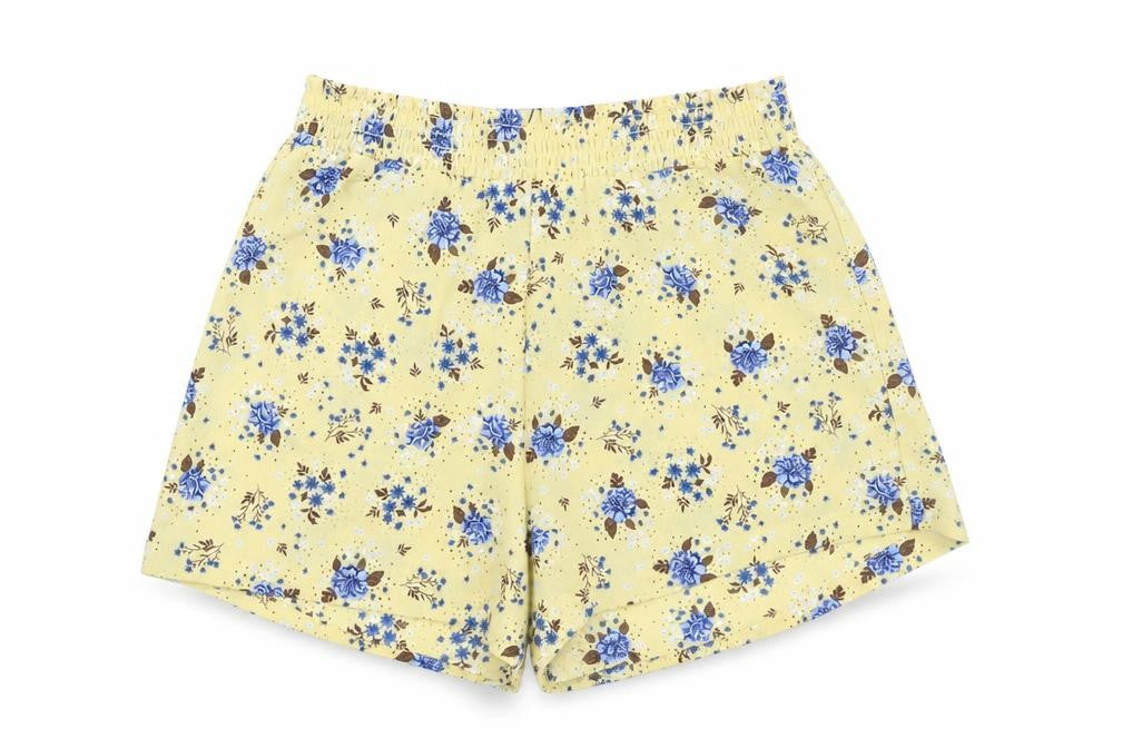 Monki Womens Yellow Geometric Polyester Basic Shorts Size S Regular Pull On