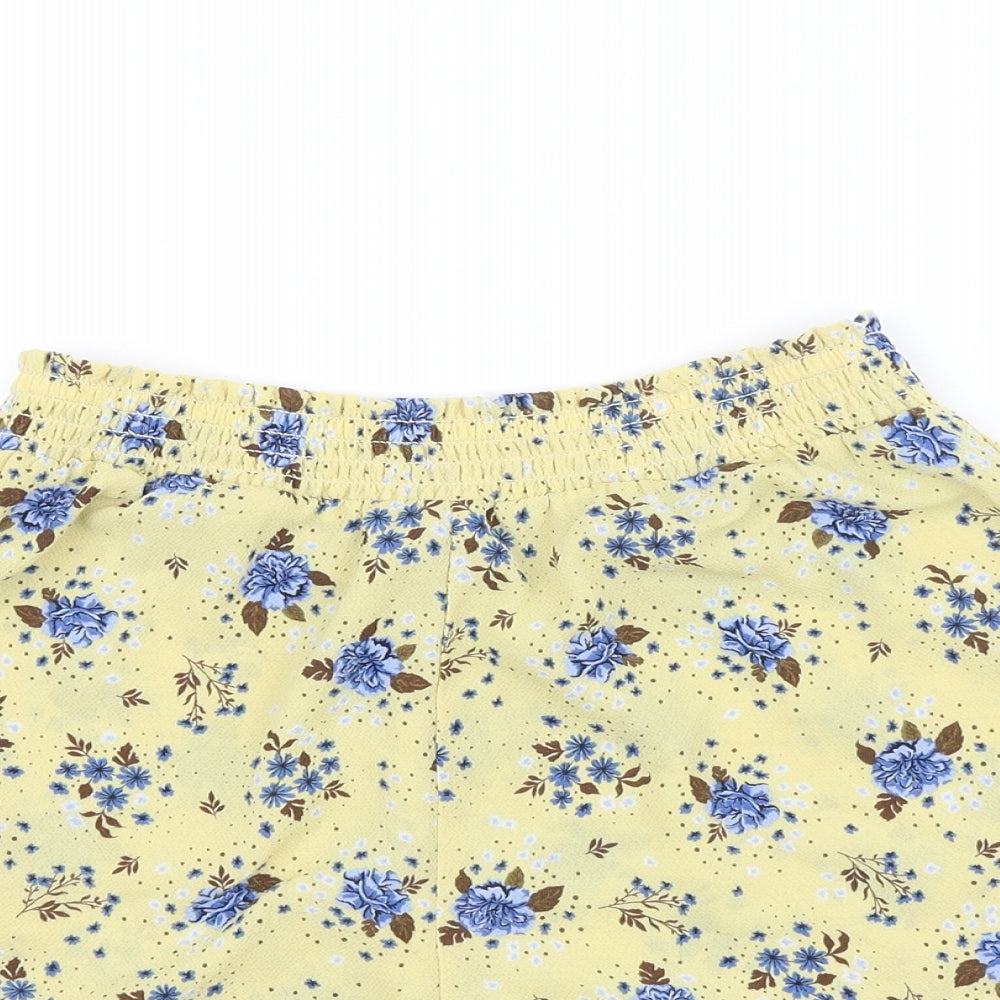 Monki Womens Yellow Geometric Polyester Basic Shorts Size S Regular Pull On