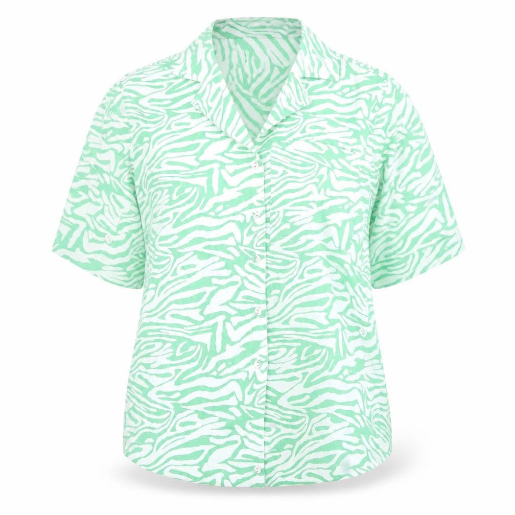 Marks and Spencer Womens Green Animal Print Cotton Basic Button-Up Size 6 Collared - Zebra Pattern