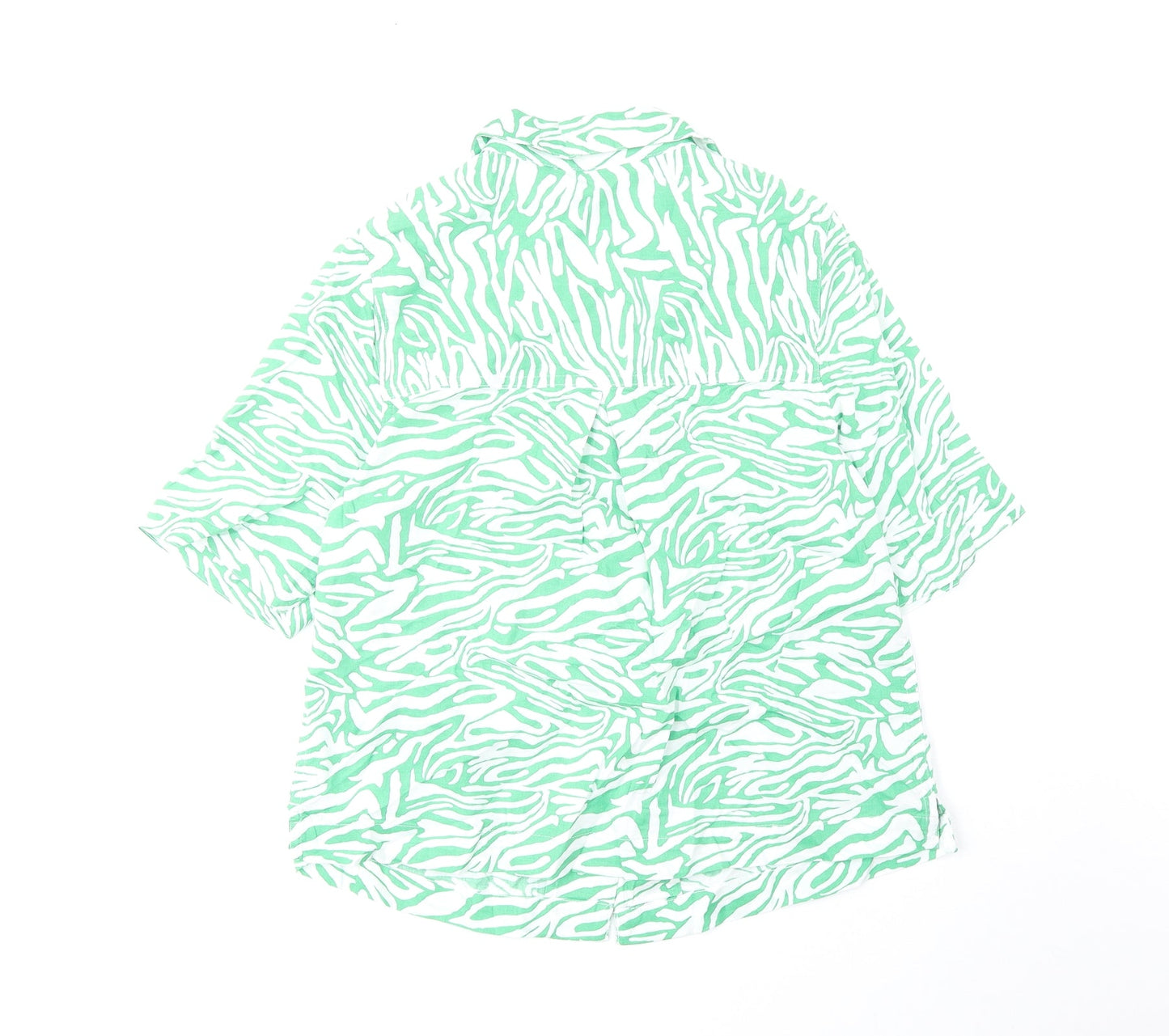 Marks and Spencer Womens Green Animal Print Cotton Basic Button-Up Size 6 Collared - Zebra Pattern