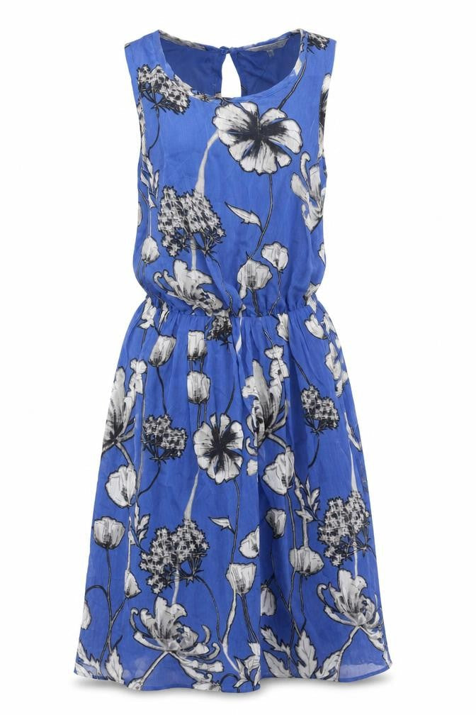 Peacocks Womens Blue Floral Polyester Tank Dress Size 6 Boat Neck Pullover
