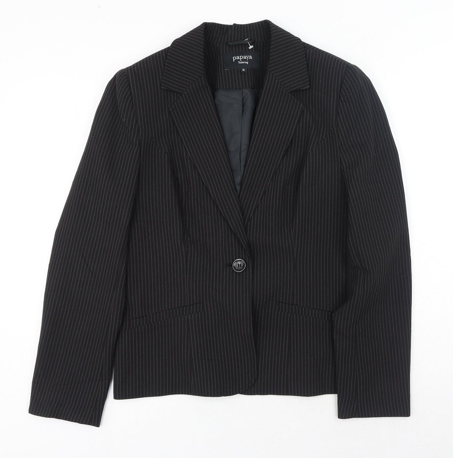 Papaya Womens Black Striped Polyester Jacket Blazer Size 16