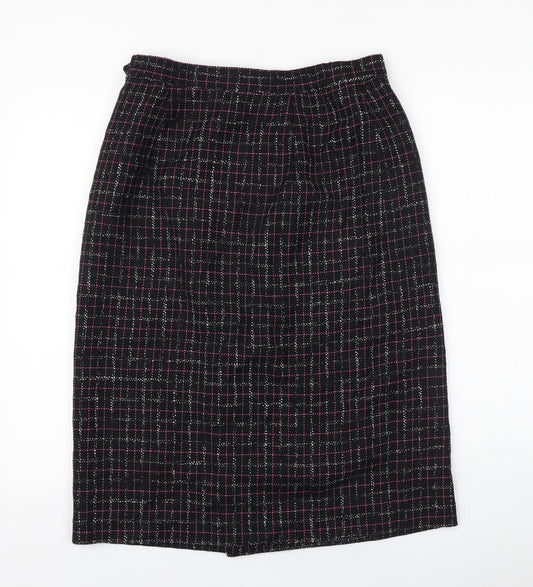 LUCIA Womens Black Plaid Cotton Straight & Pencil Skirt Size 14 Zip