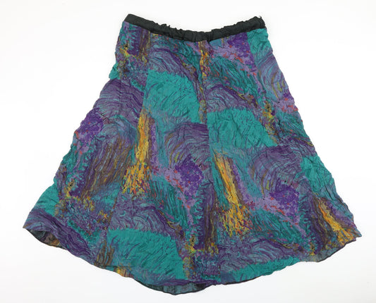 Preworn Womens Multicoloured Geometric Viscose Swing Skirt Size 36 in
