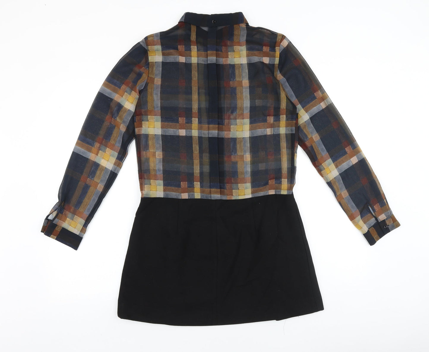 Zara Womens Black Plaid Viscose Shirt Dress Size S Collared Button