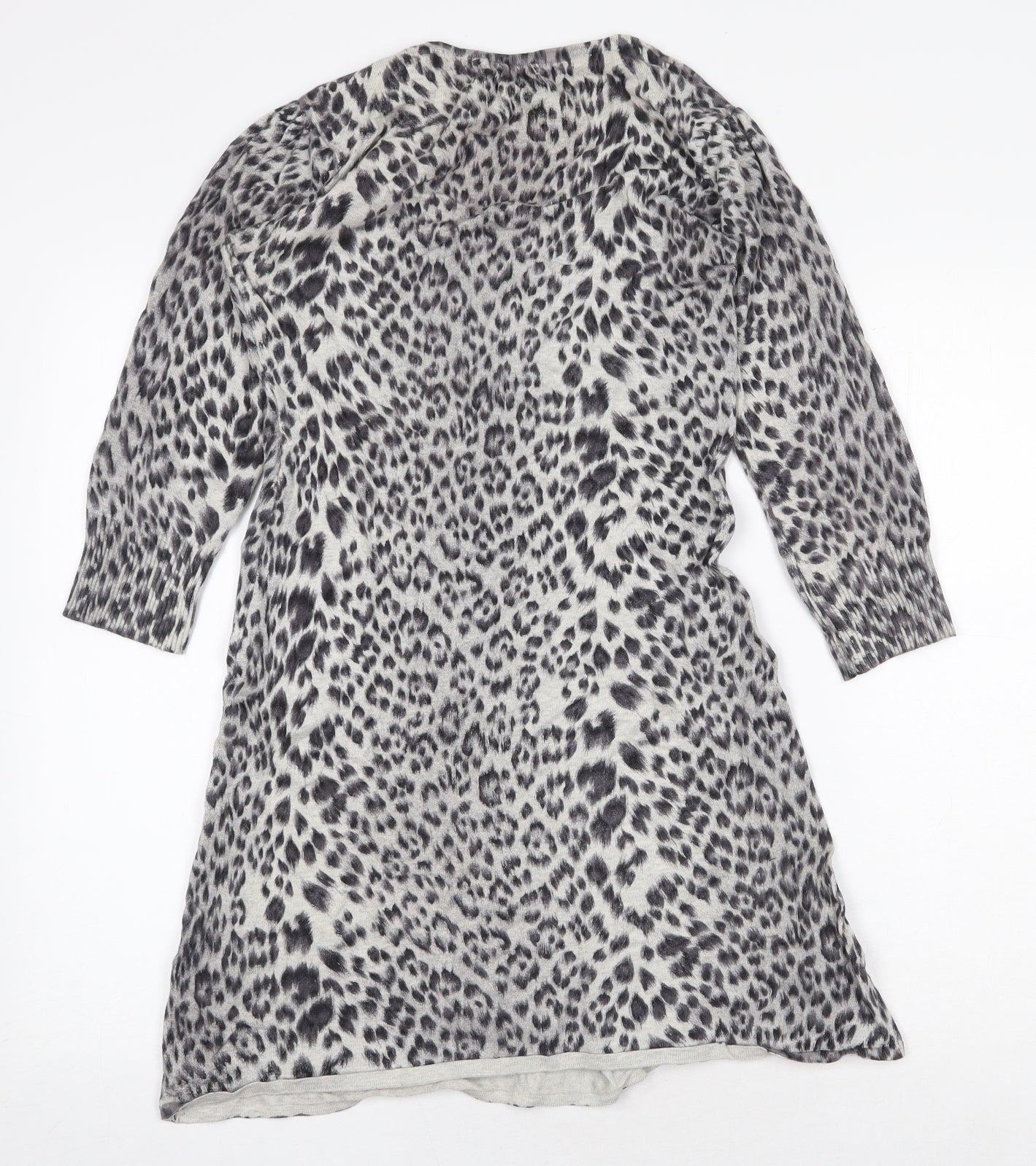 M&Co Womens Grey Animal Print Cotton A-Line Size S Round Neck Pullover - Leopard Pattern