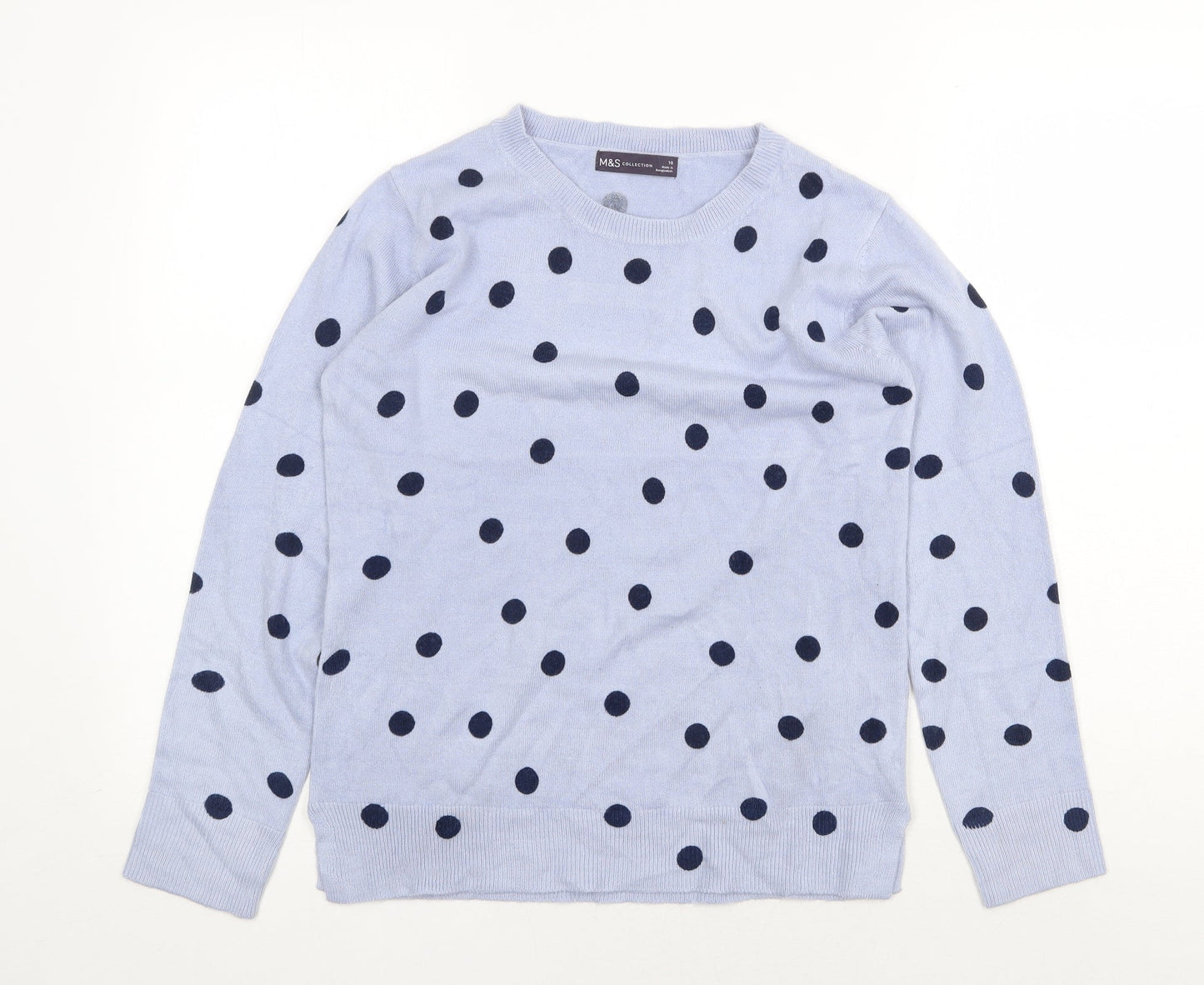 Marks and Spencer Womens Blue Round Neck Polka Dot Acrylic Pullover Jumper Size 10