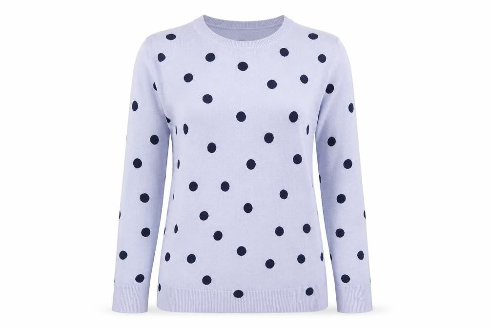 Marks and Spencer Womens Blue Round Neck Polka Dot Acrylic Pullover Jumper Size 10